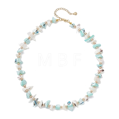 Dyed Nuggets Natural Trochid Shell & Round Electroplate Synthetic Non-magnetic Hematite Beaded Necklaces for Women NJEW-JN05801-02-1