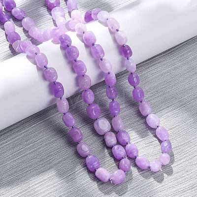 Natural Dyed Malaysia Jade Tumble Stone Nuggets Beaded Long Necklaces for Women NJEW-F340-A03-1