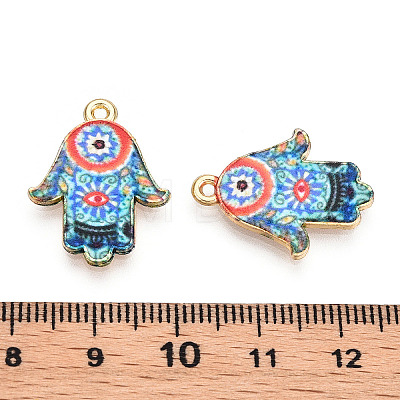 Printed Light Gold Tone Alloy Pendants ENAM-N056-206F-1