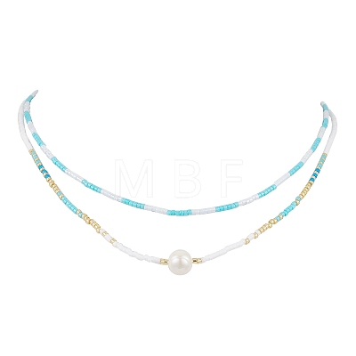 Glass Beaded Double Layer Necklaces NJEW-MZ00070-01-1