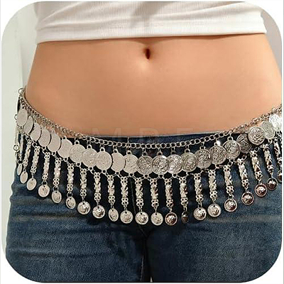 Bohemian Alloy Coin Tassel Waist Chains AJEW-WH0596-933P-1