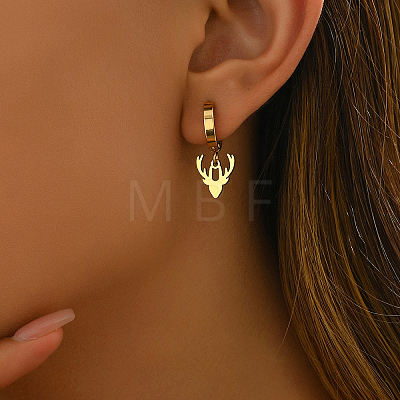 Christmas 201 Stainless Steel Deer Horn Hoop Earrings MG4637-1