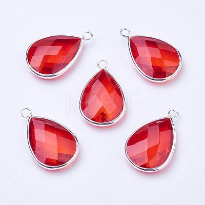 Silver Color Plated Brass Glass Teardrop Pendants GLAA-M006-A-04S-1