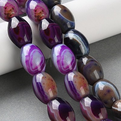 Natural Banded Agate (Dyed & Heated) Beads Strands G-M446-D01-01F-1