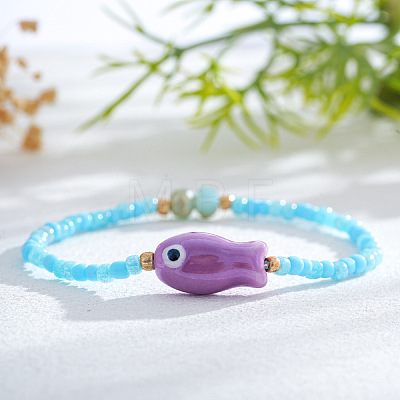 Resin & Porcelain Beads Stretch Bracelets for Women LP2947-10-1
