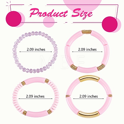 4Pcs 4 Style Acrylic Chunky Curved Tube Stretch Bracelet Sets BJEW-SW00074-04-1