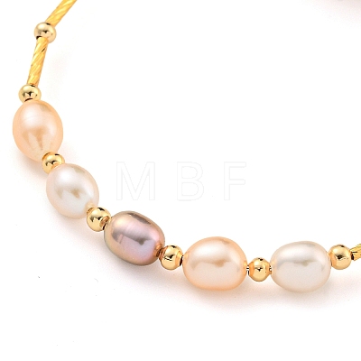 Brass & Natural Freshwater Pearl Beads Open Cuff Bangles for Women BJEW-F470-03G-02-1