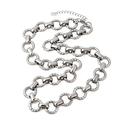 13MM 304 Stainless Steel Textured Round Ring Link Chain Necklaces NJEW-P349-01A-P-1