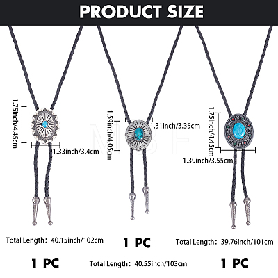 3Pcs 3 Styles Alloy Pave Resin Imitation Gemstone Flower Oval Pendant Bolo Tie Lariat Necklaces NJEW-CL0001-10-1