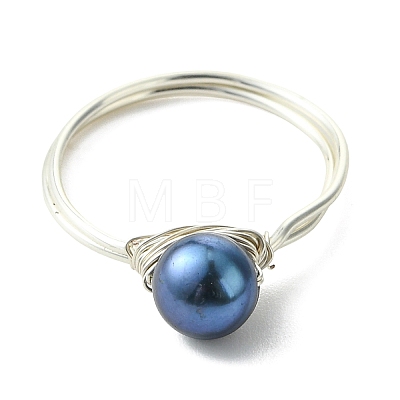 Copper Wired Natural Pearl Finger Rings RJEW-JR01037-1