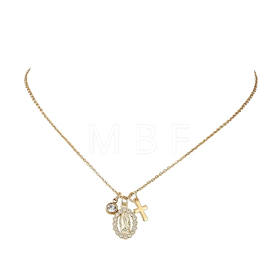 Brass Micro Pave Clear Cubic Zirconia Virgin & 304 Stainless Steel Religion Cross Pendant Necklaces for Men Women NJEW-JN06102-1