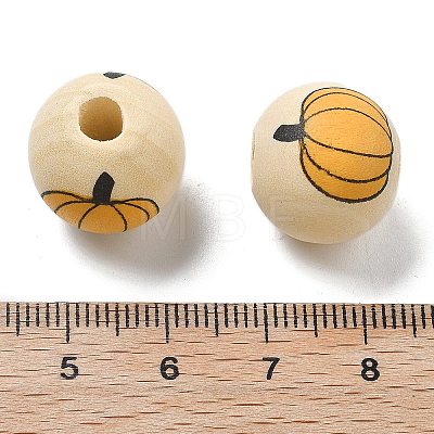 Halloween Printed Schima Wood European Beads WOOD-G023-07C-1