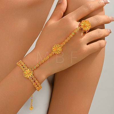 Elegant Brass Flower Link Hand Chain Ring Bracelets for Women HG2841-1