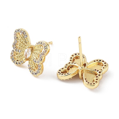 Butterfly Rack Plating Brass Micro Pave Clear Cubic Zirconia Stud Earrings for Women KK-Z038-17G-1