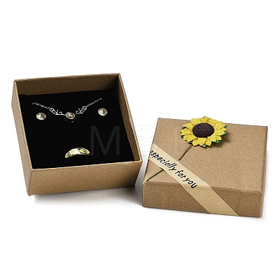 Kraft Paper Gift Boxes with Faux Sunflower Outside for Jewelry Set CON-Z011-01A-03-1