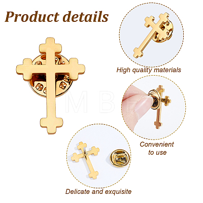 4Pcs Cross Stainless Steel Lapel Pin Back Brooches for Backpack Clothes JEWB-GA0001-53G-1