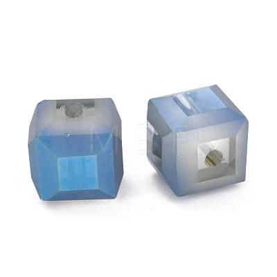 Frosted Crystal Glass Cube Beads Strands FGLA-F001-A02-1
