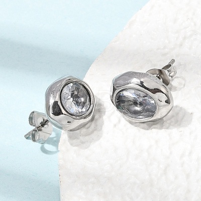 6 Pairs 304 Stainless Steel Pave Cubic Zirconia Stud Earrings SA-CBADCF0-04P-04-1