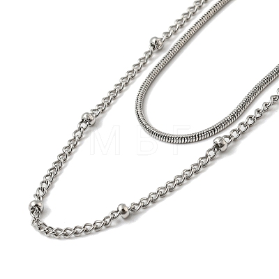 Non-Tarnish 304 Stainless Steel Double-Layer Necklace NJEW-Q321-01P-1