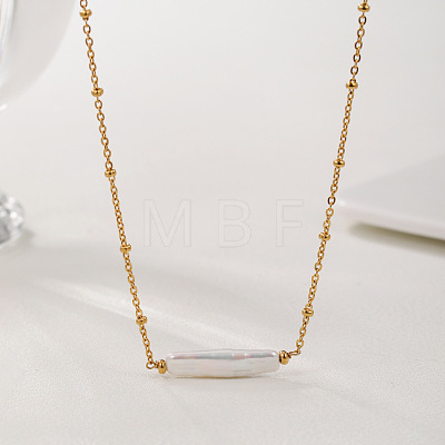 Baroque Keshi Pearl Bar Pendant Stainless Steel Satellite Chain Necklaces for Women XQ7733-1