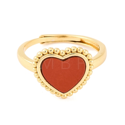 Heart Natural Red Jasper Adjustable Rings RJEW-Q817-05G-01-1