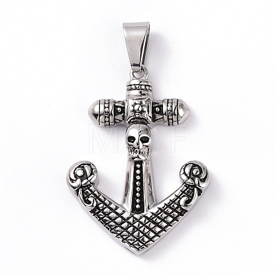 Anchor with Skull 304 Stainless Steel Big Pendants STAS-G265-02AS-1