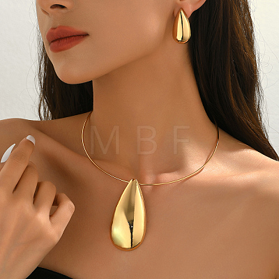 Iron Teardrop Pendant Choker & Stud Earring Sets for Women HI1205-1