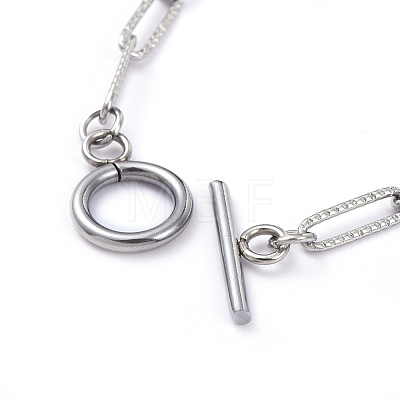 304 Stainless Steel Textured Paperclip Chain Bracelets X-BJEW-JB05112-1