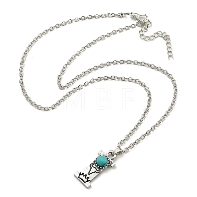 Letter A~Z Antique Silver Plated Alloy with Synthetic Turquoise Pendant Necklaces NJEW-G080-01I-1