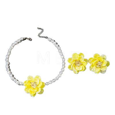 Plastic Imitation Pearl Bead & Resin & Glass Pendant Necklaces & Stud Earrings FS-WG9DBB6-01-1