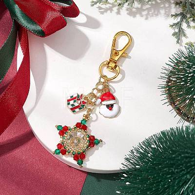 Christmas Star Glass Seed & Alloy Enamel Pendant Decoration HJEW-MZ00079-1