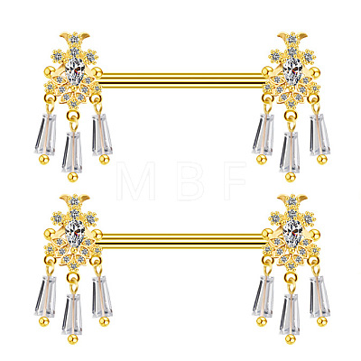 Brass Micro Pave Clear Cubic Zirconia Flower Nipple Barbells WG21F93-04-1