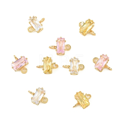 Brass Pave Cubic Zirconia Rectangle Connector Charms KK-P347-06G-1
