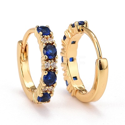 Real 18K Gold Plated Brass Cubic Zirconia Huggie Hoop Earrings EJEW-C012-08B-1