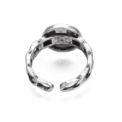 Flat Round with Word B Panel Alloy Open Cuff Finger Ring for Women RJEW-T009-39AS-1