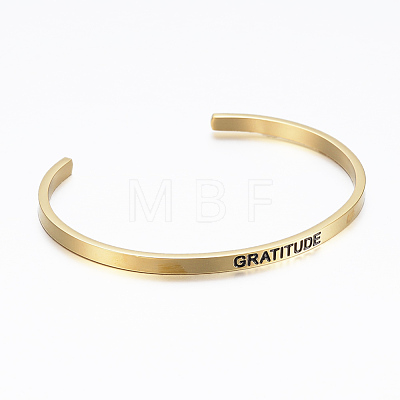 304 Stainless Steel Inspirational Cuff Bangles BJEW-K173-15G-1
