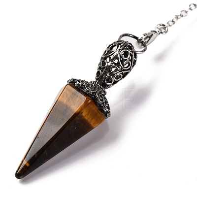 Natural Tiger Eye Pointed Hexagonal Cone Dowsing Pendulums G-Q184-03F-AS-1