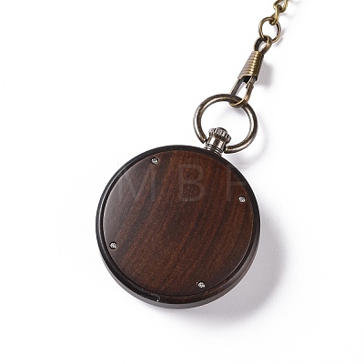 Ebony Wood Pocket Watch with Brass Curb Chain and Clips WACH-D017-A17-01AB-03-1