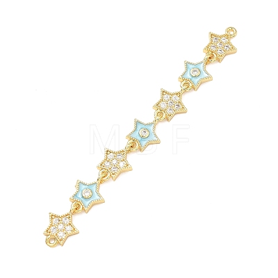 Brass Micro Pave Clear Cubic Zirconia 7 Star Links Connector Charms KK-H539-16G-05-1