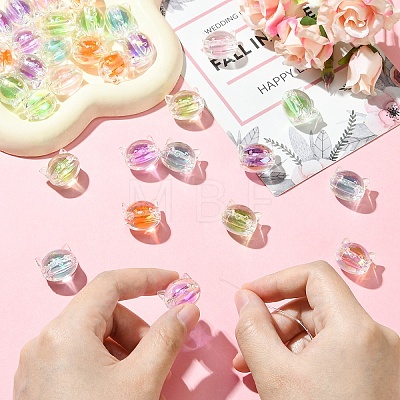 30Pcs UV Plating Rainbow Iridescent Acrylic Beads OACR-YW0003-53-1