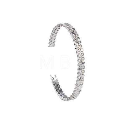Brass Micro Pave Clear Cubic Zirconia Honeycomb Hexagon Cuff Bangles for Women WG502CE-02-1