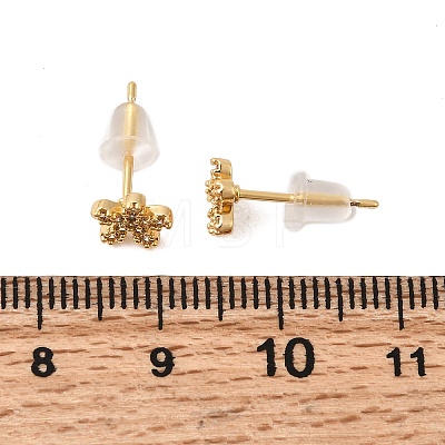Flower Brass Micro Pave Clear Cubic Zirconia Stud Earrings EJEW-P331-12G-1
