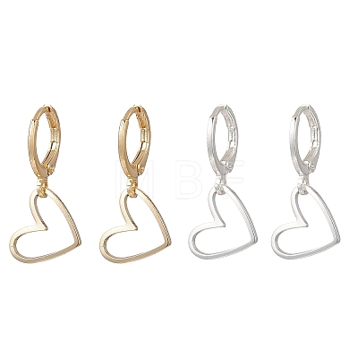 Brass Heart Pendants Leverback Earrings EJEW-JE06900-1