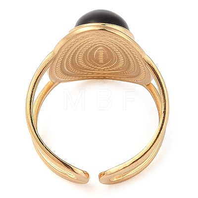 Oval Natural Black Agate Finger Rings RJEW-Z057-14G-010-1