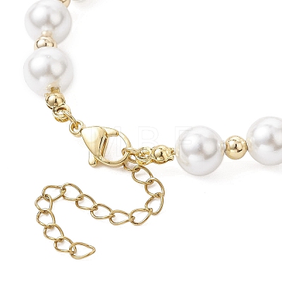 Handmade Flower Printed Porcelain Ceramic Beads & Shell Pearl Round Beaded Bracelets for Women BJEW-JB12709-1