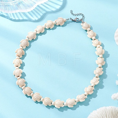 Ocean Sea Turtule Dyed Synthetic Turquoise Beaded Necklaces for Women NJEW-JN06075-1