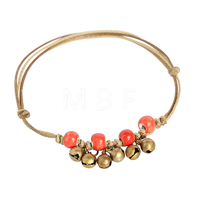 Alloy Bell & Porcelain Bead Charm Wax Cord Adjustable Anklets FS-WG54FA9-02-1