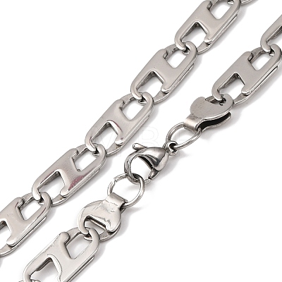 201 Stainless Steel Oval Mariner Link Chain Necklace NJEW-F222-37P-03-1