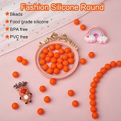 100Pcs Silicone Beads Round Rubber Bead 15MM Loose Spacer Beads for DIY Supplies Jewelry Keychain Making JX444A-1