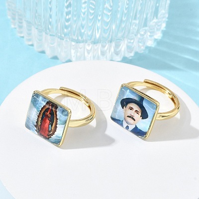 Brass Epoxy Cuff Open Rings for Women RJEW-K264-17G-1